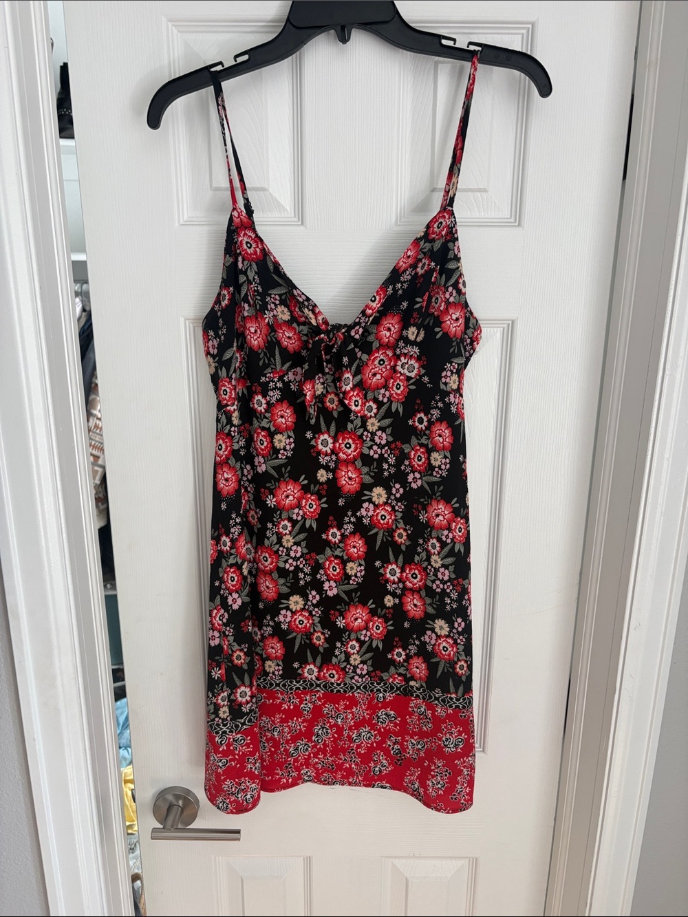 Floral Spaghetti Strap Slip Dress - Black & Red